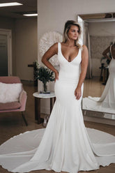 Elegant Mermaid Long Wedding Dresses Chapel Train Bridal Dresses